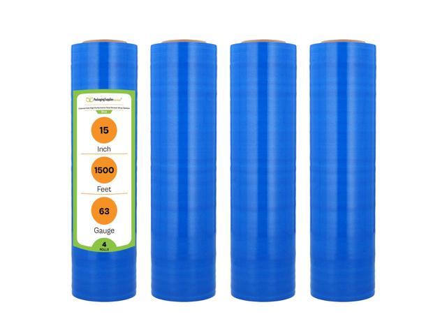 PSBM Dark Blue Plastic Stretch Film/Wrap 15 Inch x 1500 Ft 63 GA 4 Rolls Stretch Wrap, Heavy Duty Plastic Film, Industrial Strength Shrink.