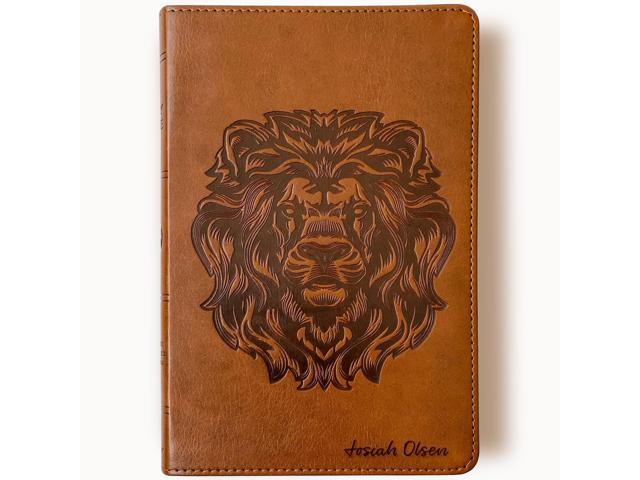 Personalized ESV Bible, Brown with a Lion on the Cover, Option to Customize with Hand Lettered Name on Cover