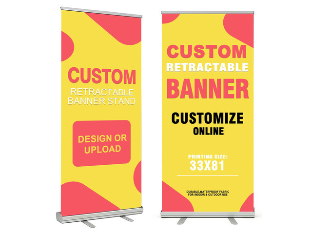 Custom Retractable Banner with Aluminum Silver Stand, Frame Portable with Travel Bag for Business Advertising, Wedding Events, Indoor,Outdoor