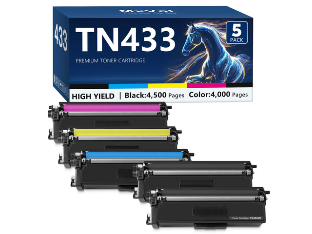 TN433 Toner Cartridge Set Replacement for Brother TN-433 TN431 TN-431 5Pack MFC-L8610CDW HL-L8360CDW HL-L8260CDW HL-L9310CDW MFC L8895CDW...