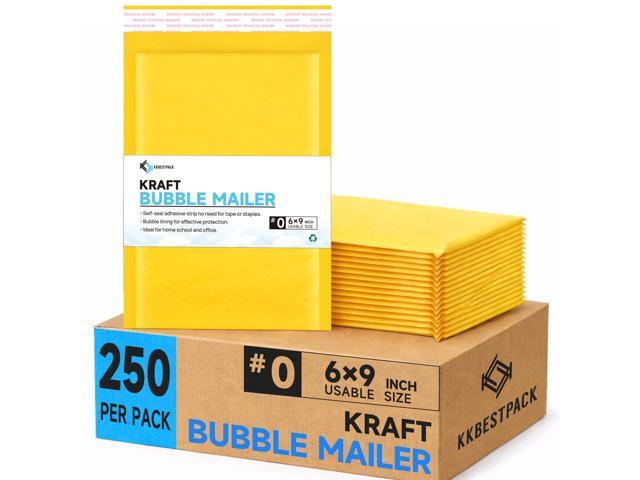 Kraft Paper Bubble Mailers #0, 6x10 Inch Self-Seal Padded Mailing Envelopes, Usable Size 6x9, Pack of 250