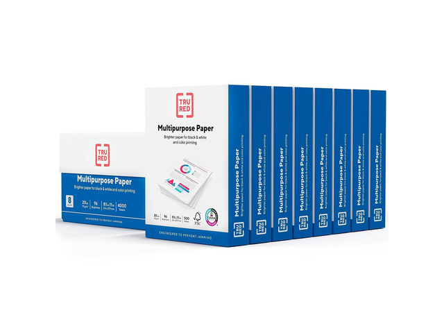 TRU RED Multipurpose Paper, 8.5x11 Inch, 20 lb., 96 Bright, 8 Reams