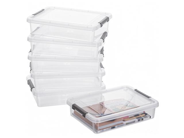 6 PCS Clear Plastic Container Clip Box with Latching Lids, Stackable Document Paper Protectors Organizer Container for Office, Home, and School.