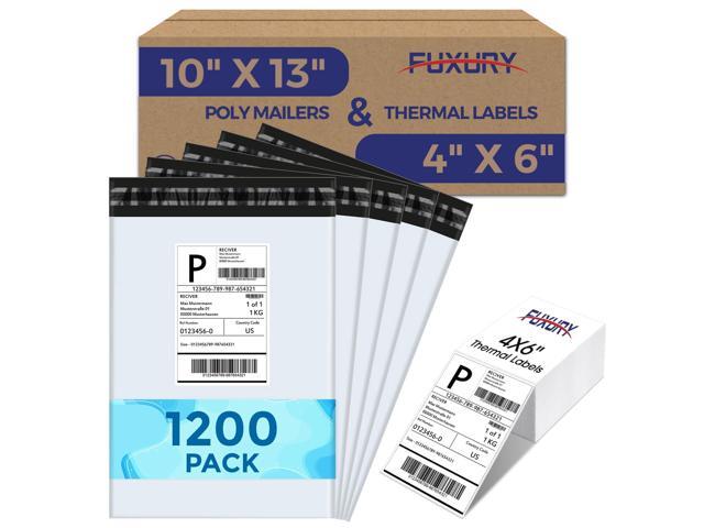 1200 Pcs 10x13' Poly Mailers with 4x6' Thermal Labels, Waterproof Mailing Envelopes & Stickers for Clothing, Strong Adhesive Poly Shipping Postage.