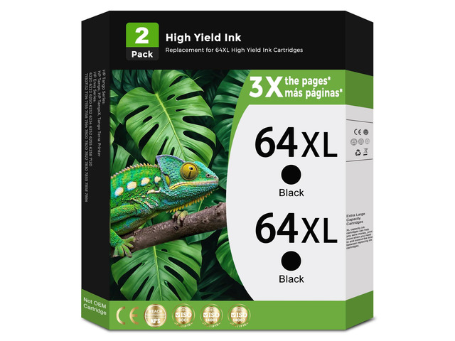 64XL Black Ink Cartridges Replacement for HP 64 XL for HP64 HP64XL with Printer Envy Photo 7858 7855 7120 7155 7158 7164 6255 6252 6232 7100...