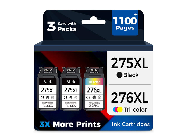 Compatible Ink Cartridge Replacement for Canon 275XL 276XL 275 276 XL PG275 CL276 (2-Black, 1-Color, 3-Pack) for TS3522 TR4720 TS3500 TS3520 TR4700...