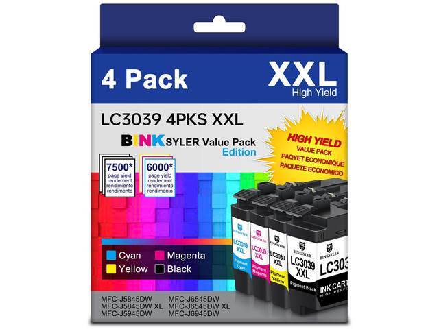 LC3039 BK/C/M/Y XXL Ink Cartridges, Extra High Yield Compatible for Brother LC3037 LC3039XXL Work for MFC-J5945DW MFC-J5845DW MFC-J6545DW...