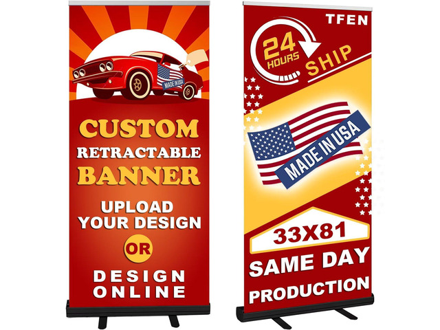 Custom Banner Aluminum Black Retractable Banner-Made in USA-33'x81' with Stand Roll up Banner for Business, Trade Shows, Stores, Advertising,...