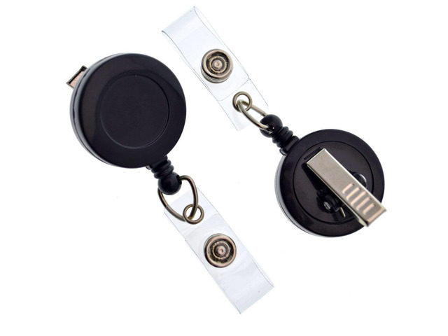 Bulk 100 Pack - Bulk Premium Black Retractable Name Badge Reels with Alligator Swivel Clip & Vinyl Card Holder Strap by