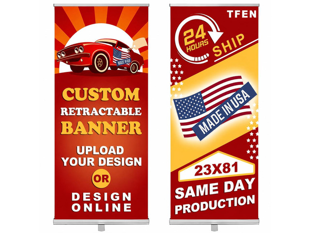 Custom Banner Roll up Banner Aluminum Retractable Banner-Made in USA-23'x81' with Stand Pop up Banner for Business, Trade Shows, Stores,...