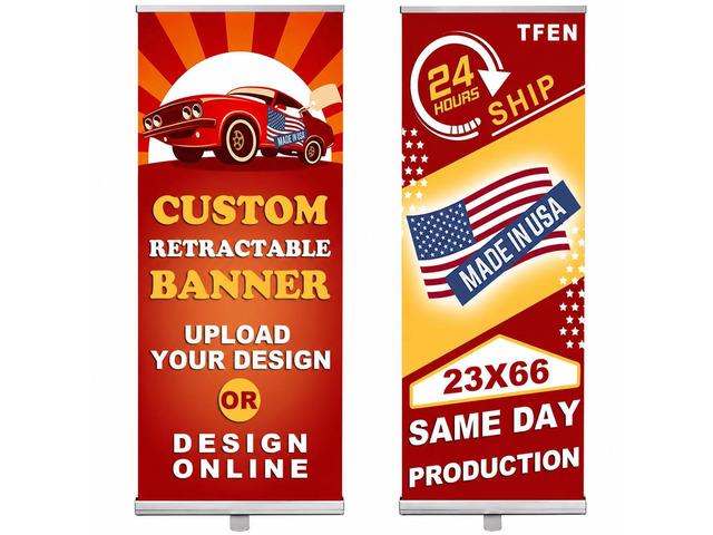 Made in USA-Custom Aluminum Retractable Banner 23'x66', with Stand Roll up Banner for Business, Trade Shows, Stores, Advertising, Events, Custom...