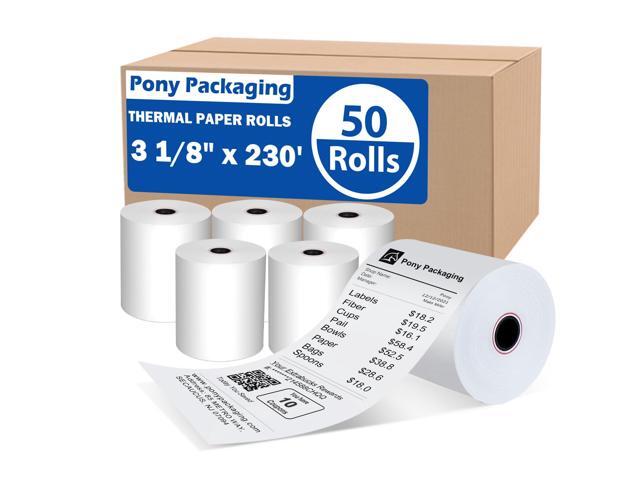 (50 Rolls) 3 1/8 x 230 Thermal Paper Receipt Rolls (55 GSM Premium Quality) Fits All POS Cash Registers BPA Free