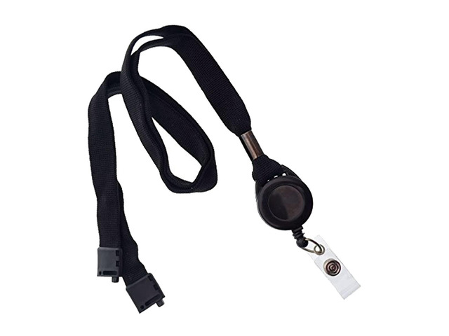 Bulk 25 Pack - Comfort Black Breakaway Lanyard & Retractable Badge Reel Combo - Stretchy Neck Strap with Retracting Reel Cord for Office Badges,...