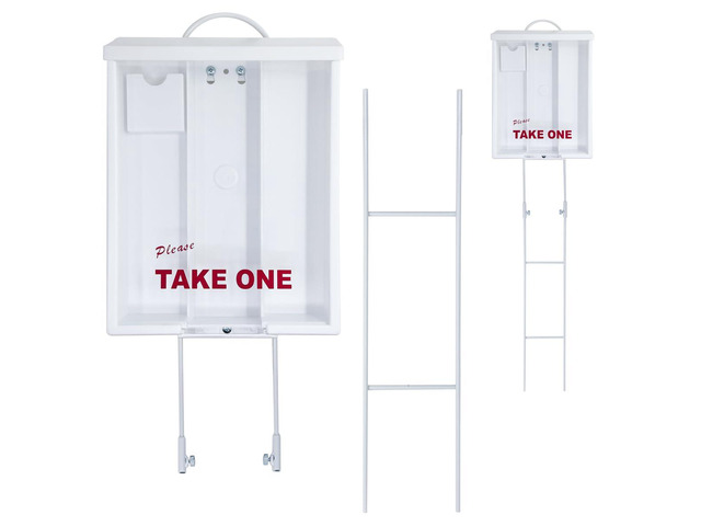 Outdoor Real Estate Brochure Box with Portable Two-Piece Metal Yard Stake & Dual Cross Bars, Letter-Size Take One Flyer Holder, 39' Tall Display (2...