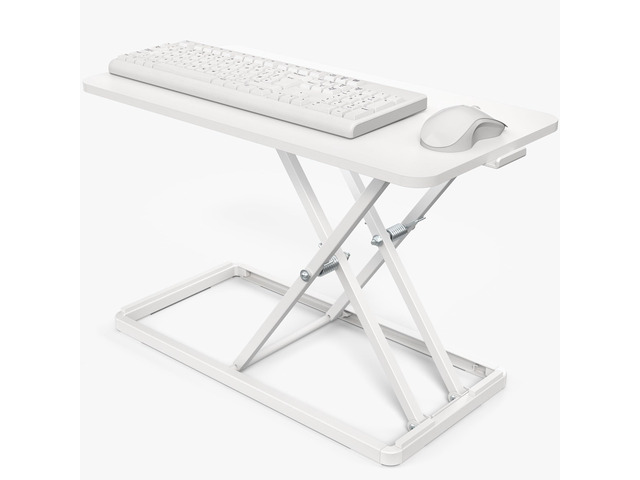 Single Top 24 inch Scissors Lift Keyboard and Mouse Riser, Height Adjustable Laptop Desk, For Ergonomic Sit Stand Workstations, White, DESK-V024AW