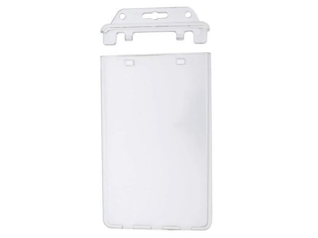Bulk 50 Pack - Permanent Locking Hard Plastic Badge Holder - Vertical Clear Heavy Duty Secure Case Holder for One or Two I'd Cards by