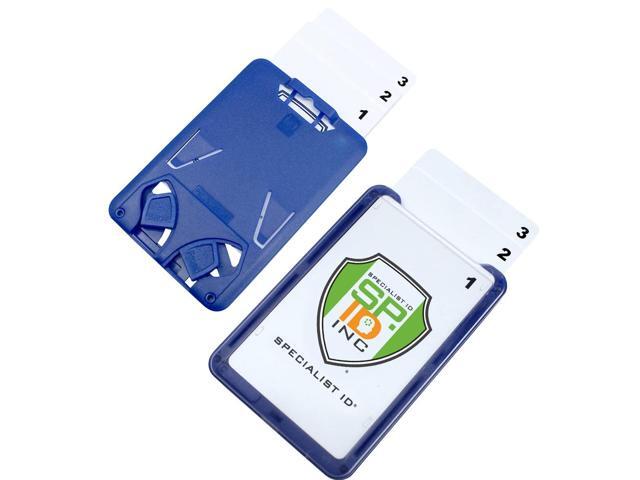 5 Pack - 3 Card Badge Holder Up to Three ID Badges - Heavy Duty Vertical Rigid Hard Plastic Case for Multiple Cards - Polycarbonate - Tactical CAC,...