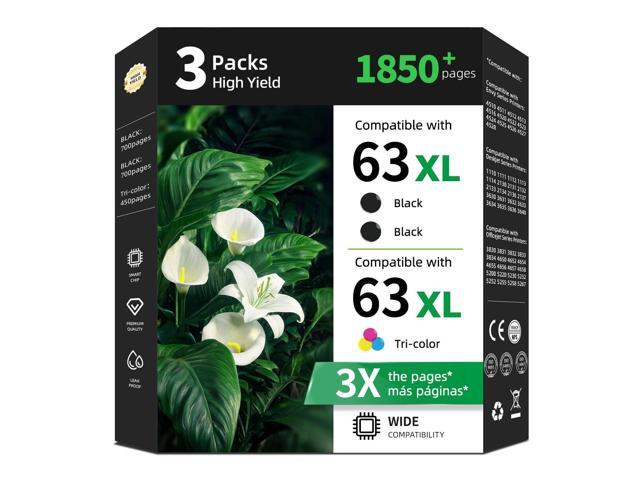 63XL Black Color Ink Cartridge 3 Combo Pack Replacement for HP 63 XL for HP63 HP63XL with Printer Officejet 3830 4520 4650 5255 5200 5222 5121 5258...