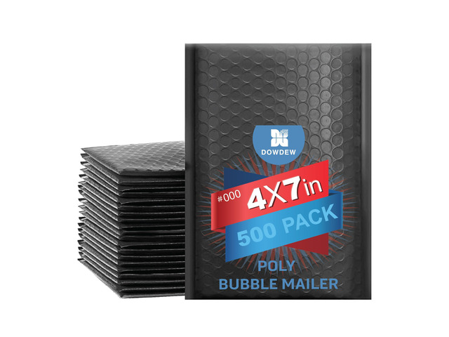 Water Resistant Bubble Envelope Mailers [500 Pack] 4 inch x 7 inch #000 Black Poly Padded Shipping Envelopes Self Sealing Cushioned Packaging Bags