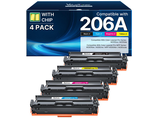 206A Toner Cartridge 4 Pack Replacement for HP 206A 206X M283fdw M283cdw Compatible for HP Color LaserJet Pro MFP M283fdw M283cdw M255dw M282 M283...