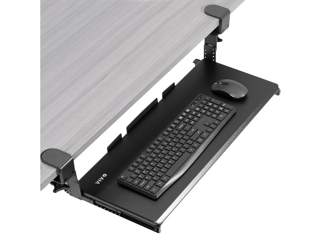 Large Height Adjustable Under Desk Keyboard Tray, C-clamp Mount System, 27(33 Including Clamps) x 11 inch Slide-Out Platform for Typing, Black,...