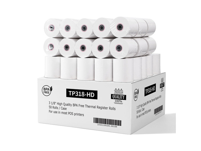 3 1/8 x 3' Diameter Thermal Paper Receipt Rolls (50 Pack) 80 GSM, BPA Free Receipt Paper Compatible with Most POS Systems, Cash Registers, Thermal...
