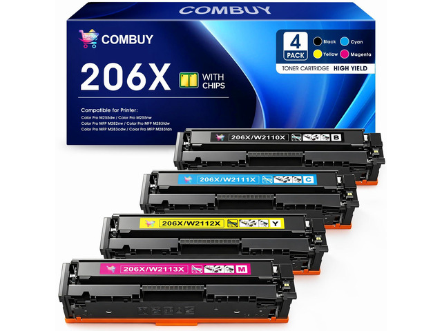 206X Toner Cartridges 4 Pack M283fdw M283cdw Compatible for HP 206X 206A Color LaserJet Pro MFP M283fdw M283cdw M255dw M282nw M283fdn M255nw M283...
