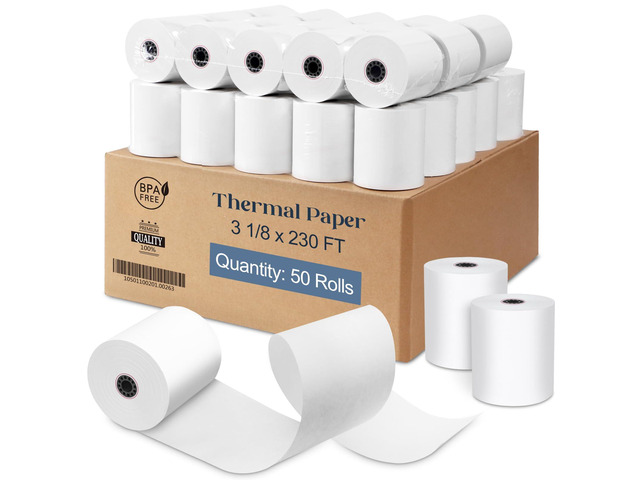 3 1/8 x 230 Thermal Paper Receipt Rolls 50 Rolls BPA Free Smooth Printing No Jam Clear Waterproof