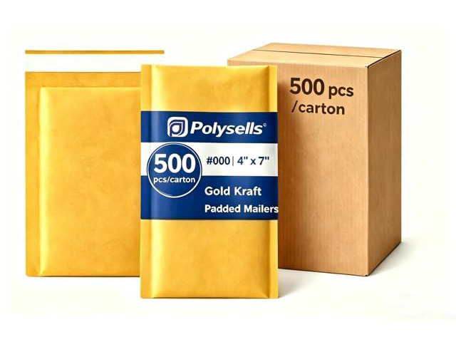 #000 4x7 Kraft Bubble Mailers 500 Pack, Bulk Padded Envelopes for Jewelry & Small Item Shipping