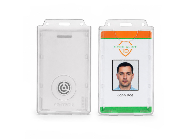 2 Pack - Centegix Badge Holder with Hole for Teachers - Holds 1 School ID & 1 Centegix V2 CrisisAlert Alarm Badge - Heavy Duty Polycarbonate Clear...