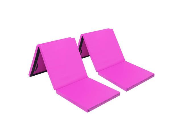 6' Folding Tri-fold Gymnastics Gym Exercise Aerobics Mat, 6ft x 2ft x 2in PU Leather Tumbling Mats with Hook & Loop Fastener for Stretching Yoga...