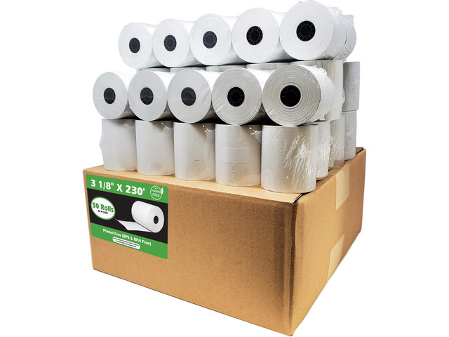 Phenol Free Thermal Paper 3 1/8' x 230' ft (Also BPA & BPS Free - 50 Rolls) Climate Friendly Receipt Rolls fits all Clover POS Cash Register...