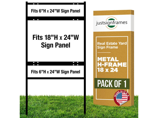 Real Estate Yard Sign Metal H-Frame, 18 x 24 Slide-in with (2) Riders, Black (Pack of 1), C 290