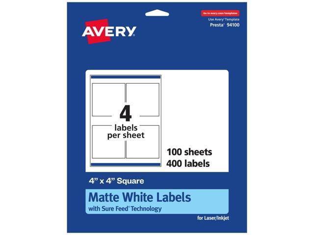 Matte White Square Labels, Sure Feed Technology, 4' x 4', 400 Matte White Printable Labels