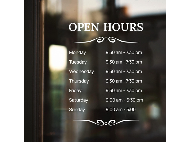 Hours of Operation Signs for Business Door or Window - Personalized Business Hours Sign Vinyl Decal, Custom Store Sign for Glass Door, Storefront,...