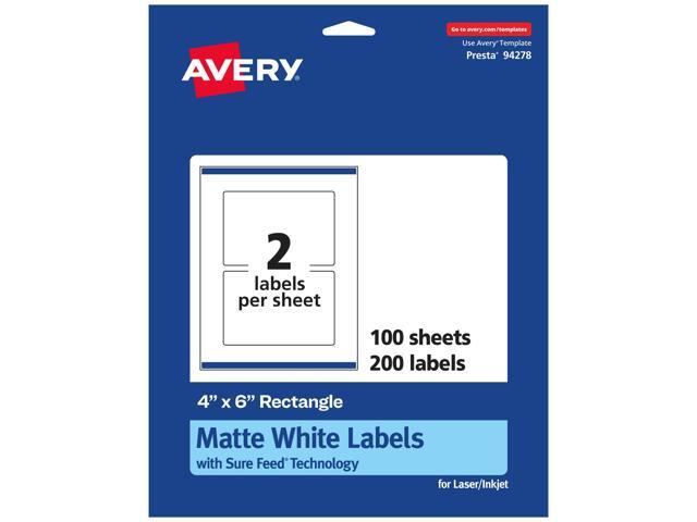 Matte White Rectangle Labels, Sure Feed Technology, 4' x 6', 200 White Labels, Print-to-The-Edge, Permanent Adhesive, Laser/Inkjet Printable