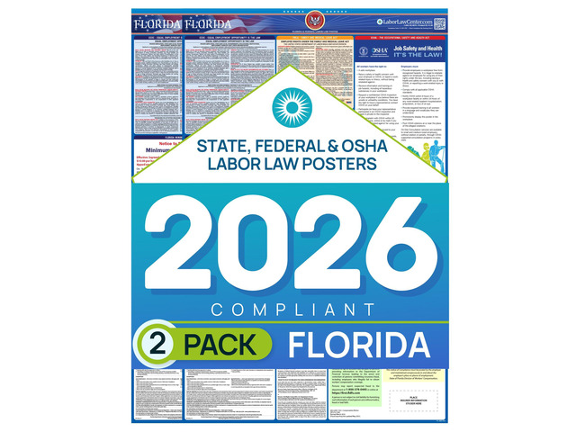 Florida 2026 Labor Law Poster State & Federal Compliance OSHA, EEOC, FMLA, Minimum Wage Durable, Laminated & Waterproof Workplace Employment...