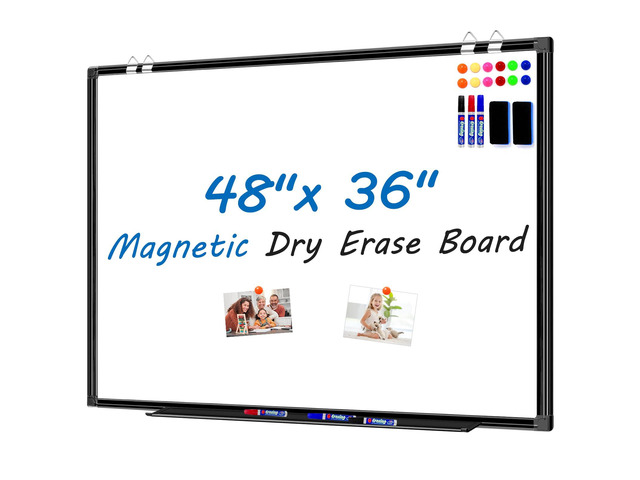 White Board Dry Erase 4' X 3', Magnetic Dry Erase Board for Wall 48' X 36' Aluminum Frame, Hanging Whiteboard for Home, School, Office, Kitchen