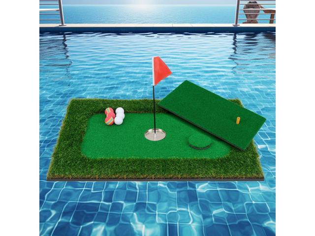 Floating Golf Green for Pool, Floating Chipping Green Mat w/Hitting Mat, Golf Balls, Flag and Tee for Golf Practice, Golf Putting Mat for Golf Game