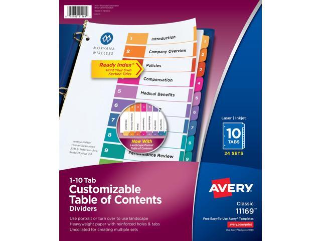 10 Tab Dividers for 3 Ring Binders, Customizable Table of Contents, Multicolor Tabs, 24 Sets (11169)
