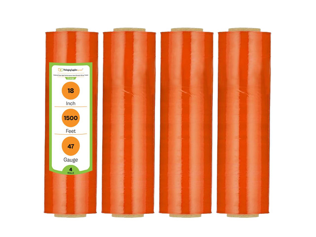 PSBM Tinted Orange Plastic Stretch Film/Wrap 18' x 1500' 47 GA 4 Rolls Stretch Wrap, Heavy Duty Plastic Film, Industrial Strength Shrink...