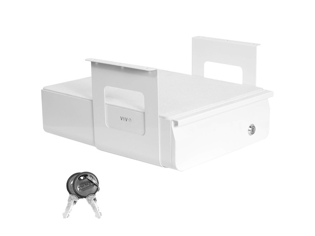 White 12 x 14 inch Under Desk Drawer, DESK-AC03L-W Sturdy Steel Design, Secure Locking Drawer, Home Office Storage Organizer, Holds 11 lbs
