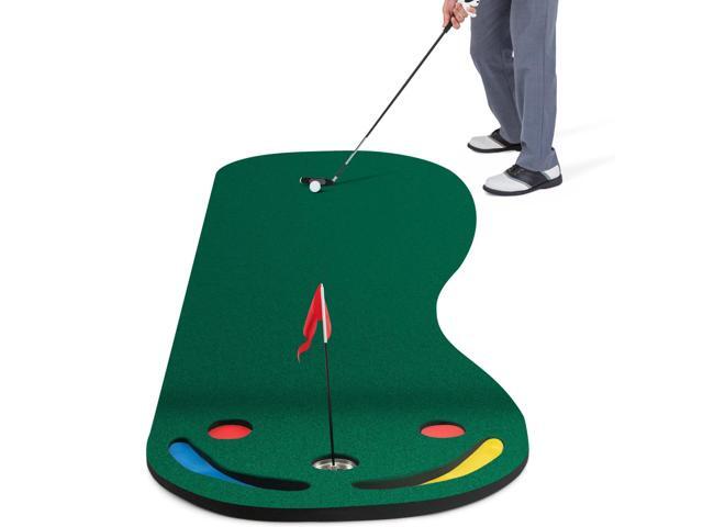 Putting Green, 10 x 3 ft Par Three Putting Mat Set with 3 Putting Cups, 1 Flag and Golf Hole Covers, Putting Green Mat for Golf Training Practice...