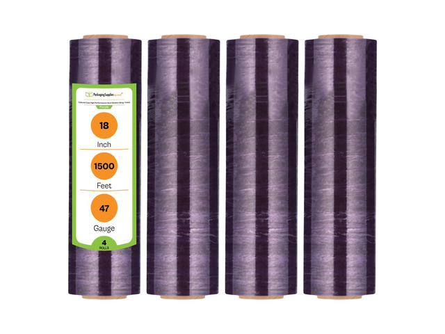 PSBM Tinted Purple Plastic Stretch Film/Wrap 18' x 1500' 47 GA 4 Rolls Stretch Wrap, Heavy Duty Plastic Film, Industrial Strength Shrink...