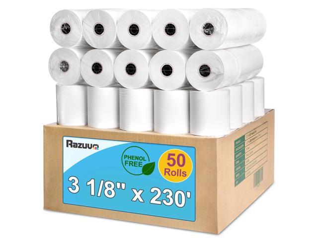 3 1/8 x 230 Thermal Paper Rolls, BPA BPS Phenol Free - 50 Count for POS Systems and Credit Card