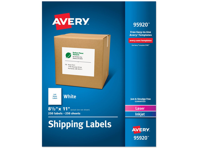 Full Sheet Printable Shipping Labels, 8.5' x 11', White, 250 Blank Mailing Labels, Great for Packages, Product Merchandising, Organization, and...