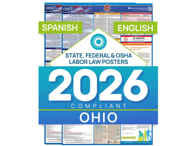 Ohio 2026 Labor Law Posters Bundle English & Spanish Compliance Combo OSHA, EEOC, FMLA, Minimum Wage Durable, Laminated & Waterproof Workplace...