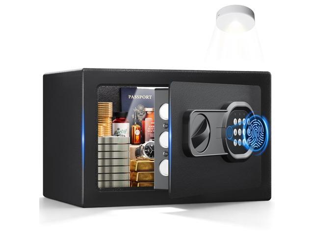 Safe Box 0.44 Cubic Feet for College Dorm Room with Electronic Keypad and Fingerprint, Shelf, Wall Mount Kit, Hidden Home Safe for Money, Jewelry.