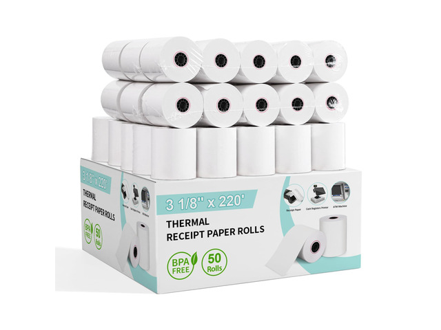 3 1/8 x 220 Thermal Receipt Paper 50 Rolls Printer Paper 45 GSM - Compatible with ALL POS Systems, Cash Registers, Thermal Receipt Rolls