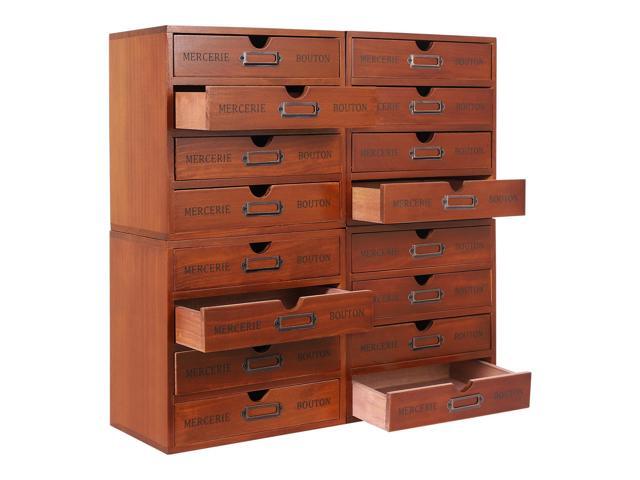 Vintage Drawer Wooden Drawers Organizer, 16-Drawer Desktop Organizer With Drawers, Iron Label Holders, Brown, For Store Cosmetics, Files, Books,...